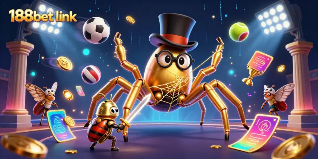 Experience the thrill of the game with the dynamic 188bet link featuring a golden tarantula and a knight.
