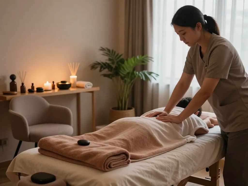 남양주출장안마 therapy room with relaxing ambiance and professional massage setup.