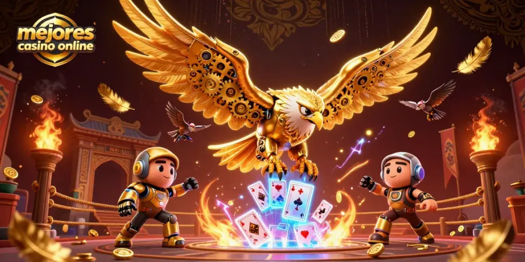 Realiza apuestas emocionantes en los mejores casinos online con un águila dorada en acción.