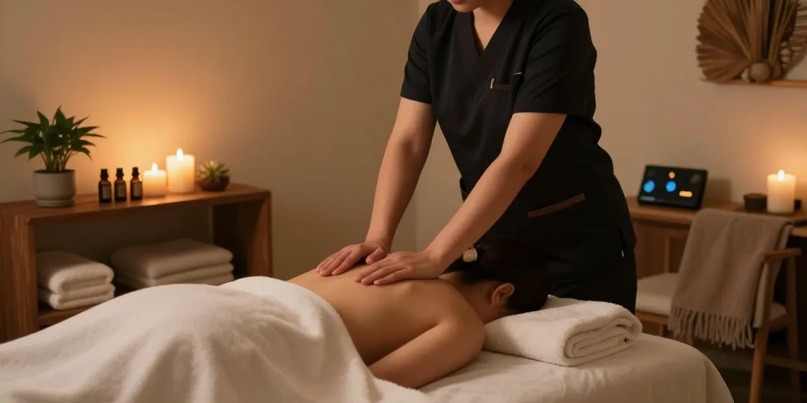 Relaxation during a 화성출장마사지 in a serene spa environment with calming decor.