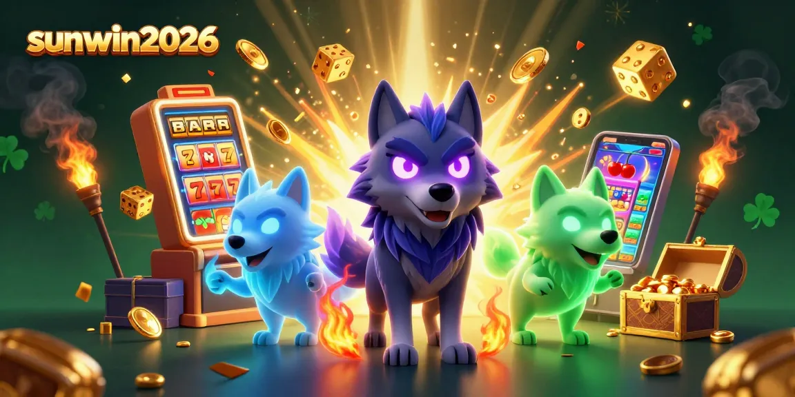 Win big with sunwin2026 in this vibrant casino-themed illustration featuring a jackpot slot machine.