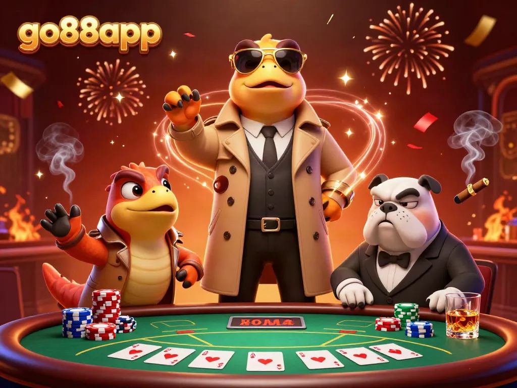 Experience the excitement of go88app with raptors dressed up trying to enter a VIP lounge in a casino.