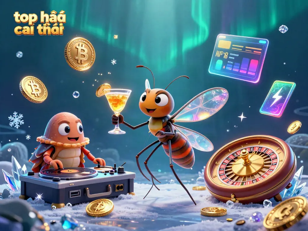 Experience the vibrant world of top nhà cái uy tín with unique mascot characters in a dynamic casino scene.