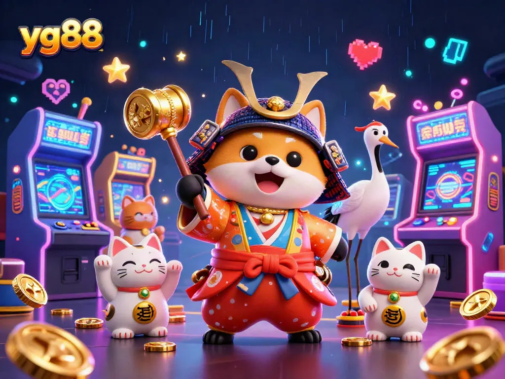 Experience gaming excitement with yg88 at a lively casino scene featuring cute characters and vibrant gaming elements.