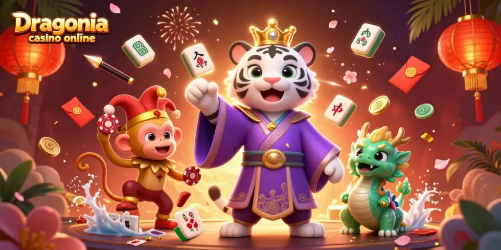Juega en Dragonia casino online y vive la emoción de un tigre y un dragón mágico.