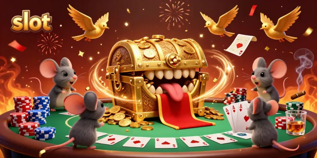 Menangkan slot dengan peti harta karun dan simbol perjudian yang bersinar